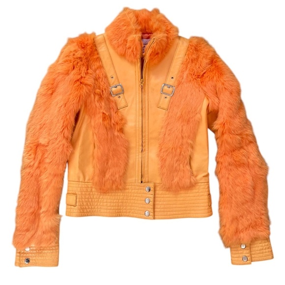 Cosmopel Dyed Fur Leather Jacket Vintage Women’s Y2K Rock 80s Punk Maximalist - Picture 3 of 13